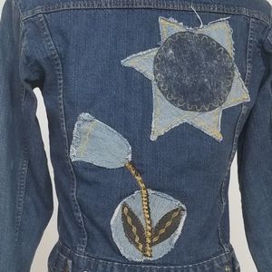 Upcycled Sun & Flower denim jean jacket
